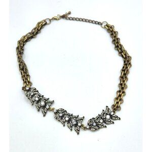 Gold Tone Crystal Leaf & Chain Adjustable Necklace